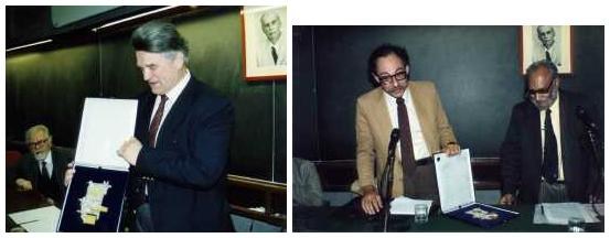 Ludwig D. Faddeev (L), Sidney R. Coleman and Abdus Salam