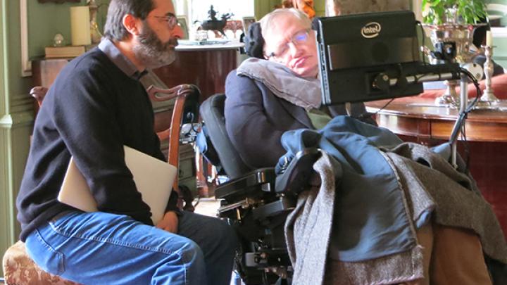ICTP Director Fernando Quevedo with Stephen Hawking, April 2015