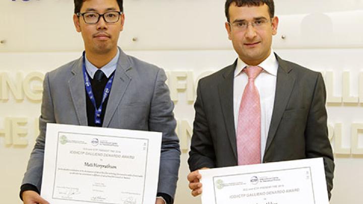 ICO/ICTP Prize 2016 recipients Mati Horprathum (left) and Jehan Akbar