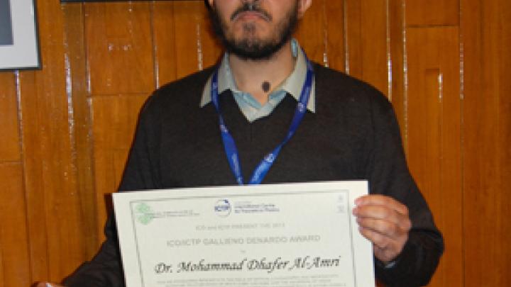 Mohammad Dhafer Al-Amri, recipient of the 2013 ICO/ICTP Gallieno Denardo Award