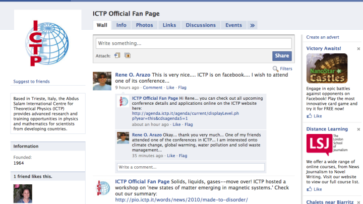 ICTP Official Fan Page on Facebook