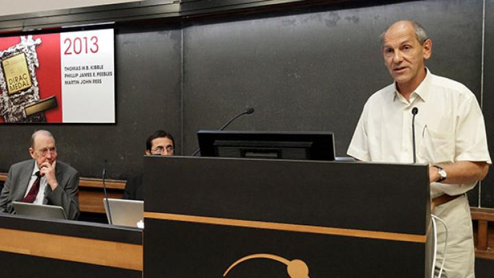 Valery Rubakov giving the introductory talk to the work of the 2013 ICTP Dirac Medallists