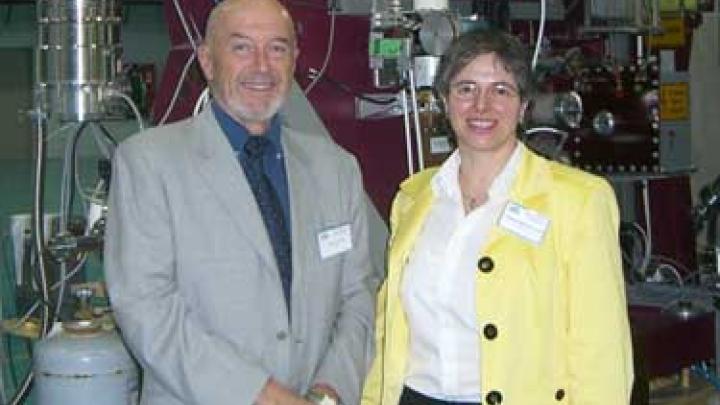 ICTP Assistant Director Claudio Tuniz with IAEA representative Françoise Mulhauser at the SESAME facilities in Jordan. 