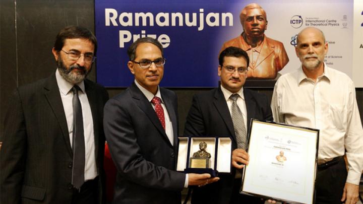 ICTP Director Fernando Quevedo, Ramanujan Prize 2015 recipient Amalendu Krishna, Amit Verma, First Secretary, Information & Culture, Embassy of India in Rome, and Fernando Villegas, head of ICTP's Mathematics section